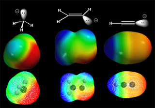 Electrostatic potential maps of carbanions.