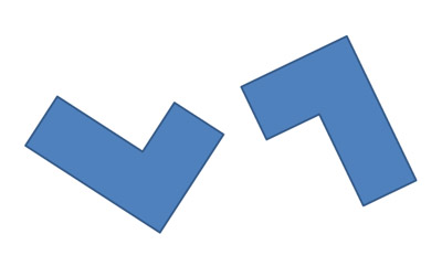 Diagram of two L shapes, one rotated about 180 degrees from the other.